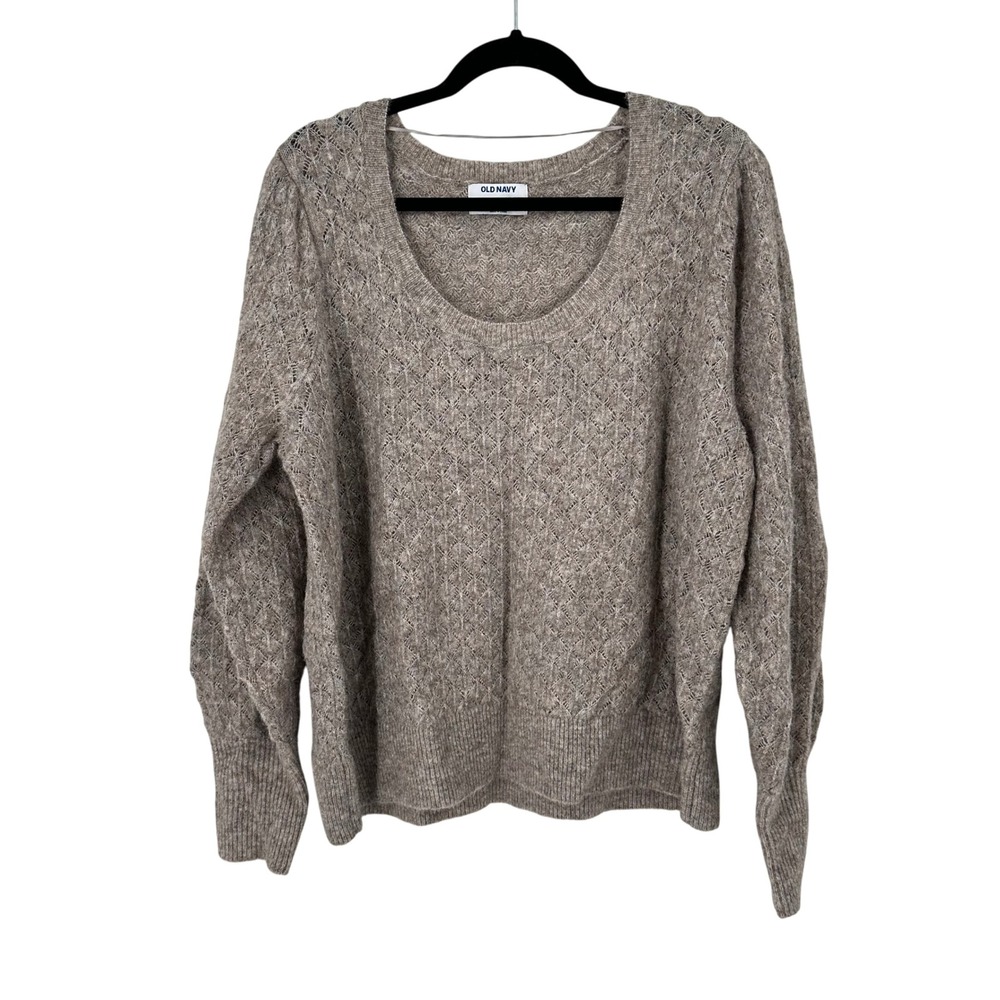 New Old Navy Knit Sweater XL Pullover Scoop Neck Open Weave Wool Blend‎